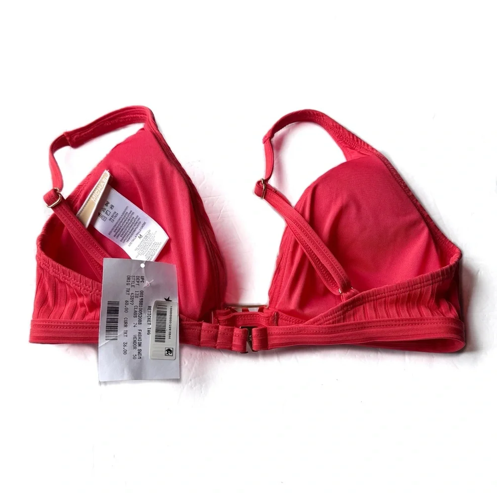 Michael Kors Ribbed Bikini Top with MK Goldtone Logo Hardware Size Medium